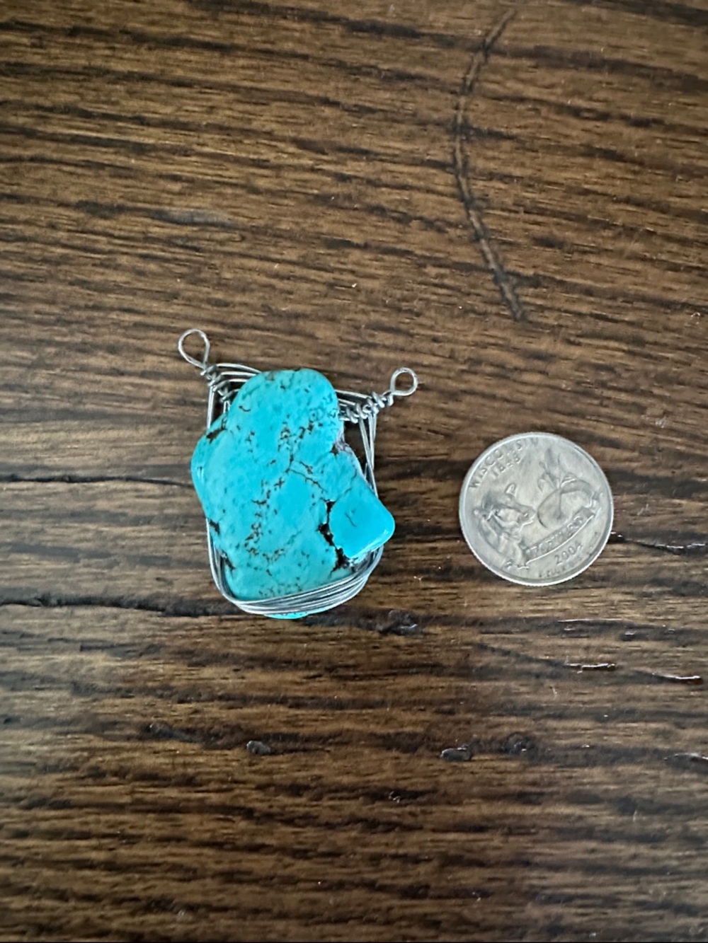 Turquoise Stone Wire-Wrapped Pendant - Bright Blue Turquoise